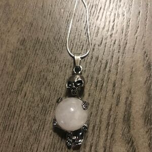 Skeleton necklace with rose quartz crystal gemstone  22” 925 silver snake chain